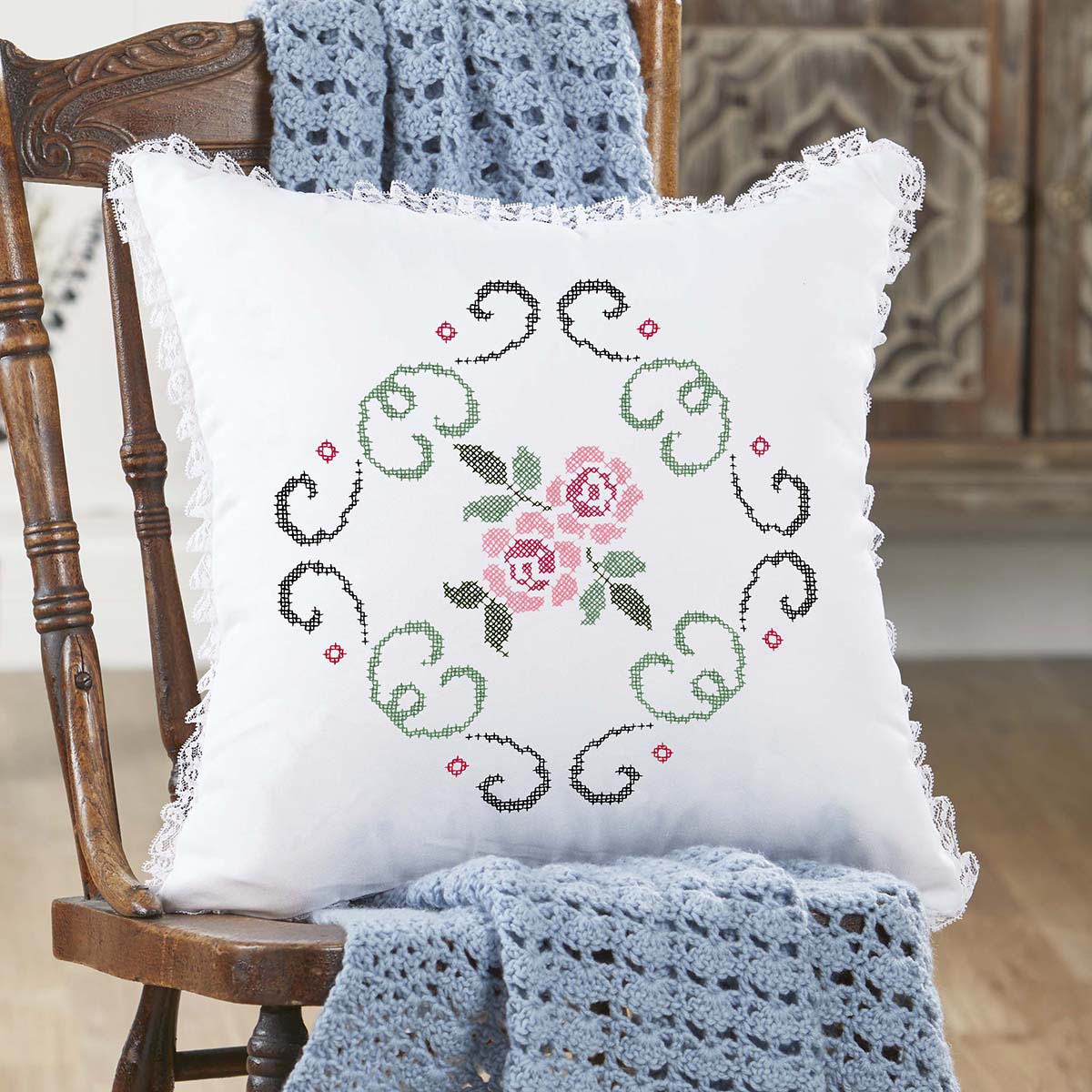 Herrschners® Alexandra Pillow Cover Stamped Cross-Stitch